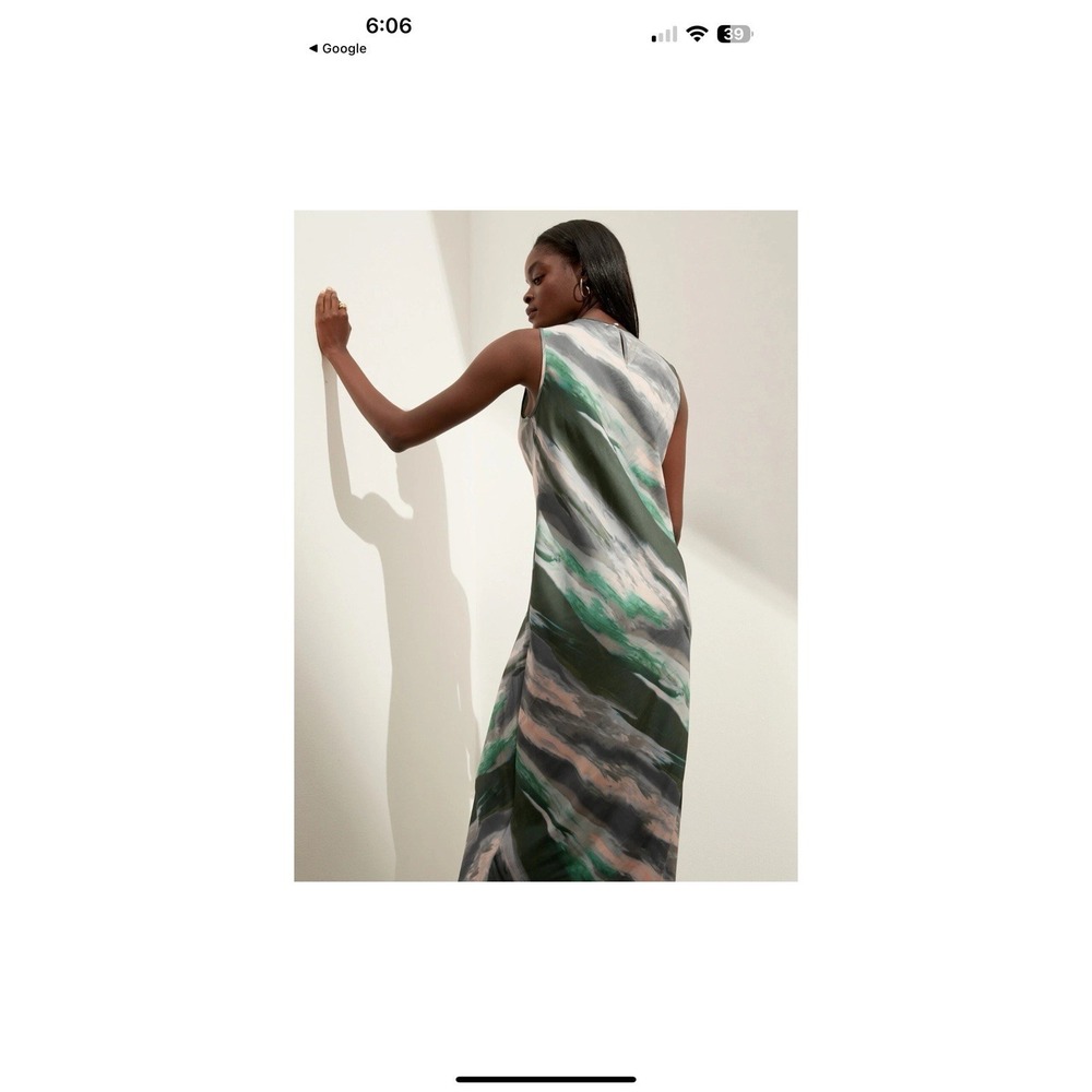 BANANA REPUBLIC women's Watercolor‎ Green Gray  Maxi Slip dress Medium - Picture 2 of 11